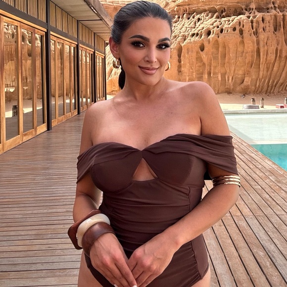 Self portrait brown off the shoulder swim - Picture 1 of 7